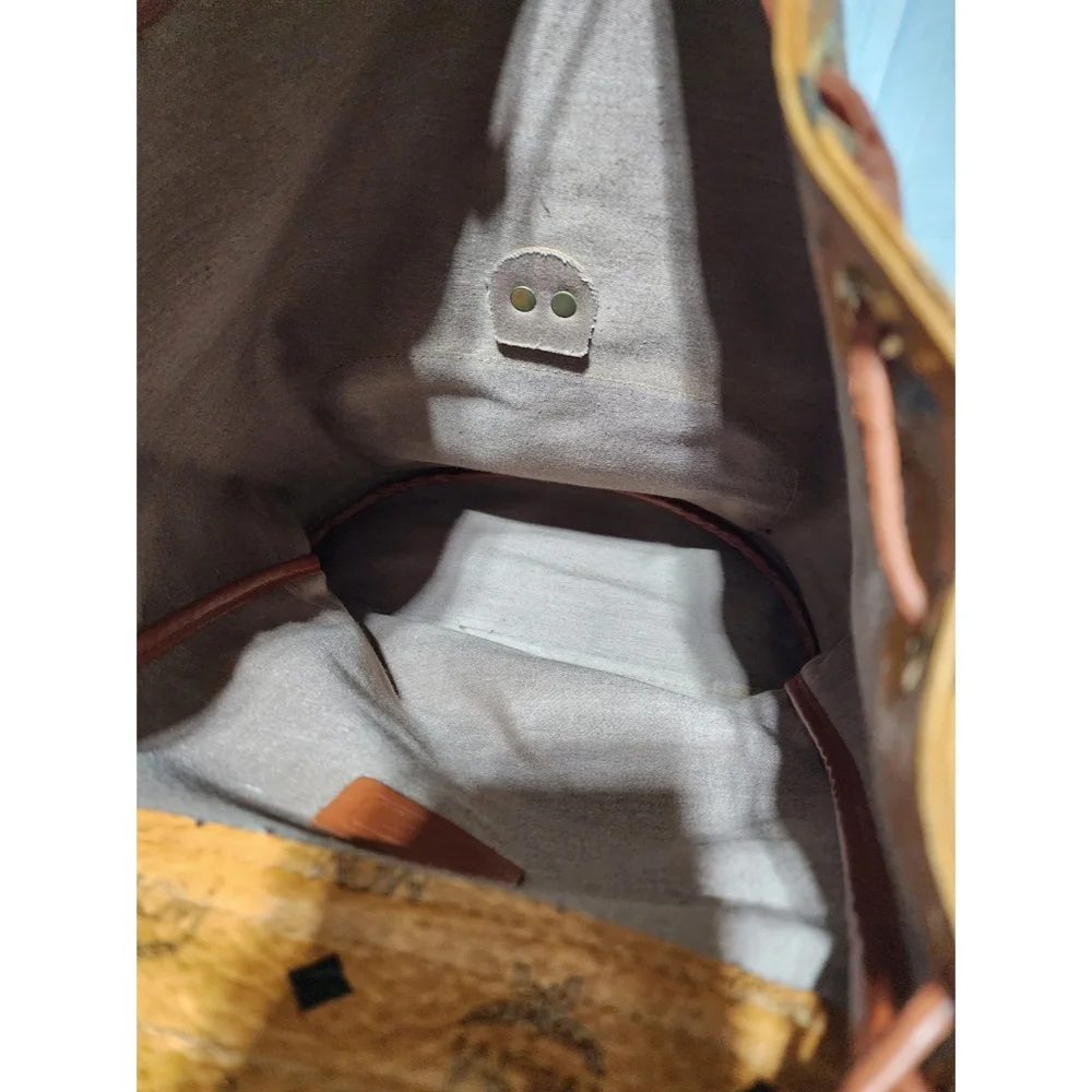 MCM Vintage Logo Print Coated Canvas Backpack Cognac